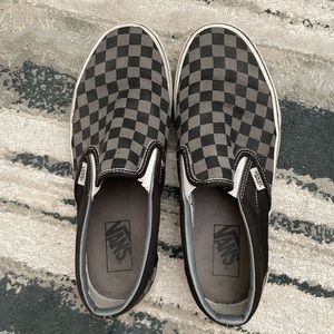 Grey and Black Checkered Slip-on Vans